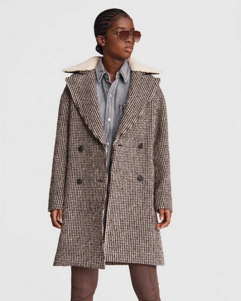 rag bone Coats Jackets Mina wool cocoon plaid coat Black White Womens Drinkurway